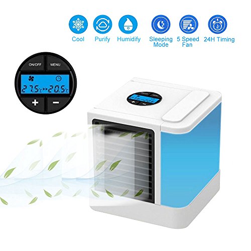 Kobwa Personal Space Air Cooler  3 in 1 Portable Mini Air Cooler  Humidifier & Purifier with 7 Colors Adjustable LED Lights  3 Fan Speeds Portable Air Conditioner for 45 Square Feet Office and Bedroom - B07DX138K1